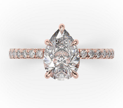 Pear Rose Gold Claw Set Style Engagement Ring 