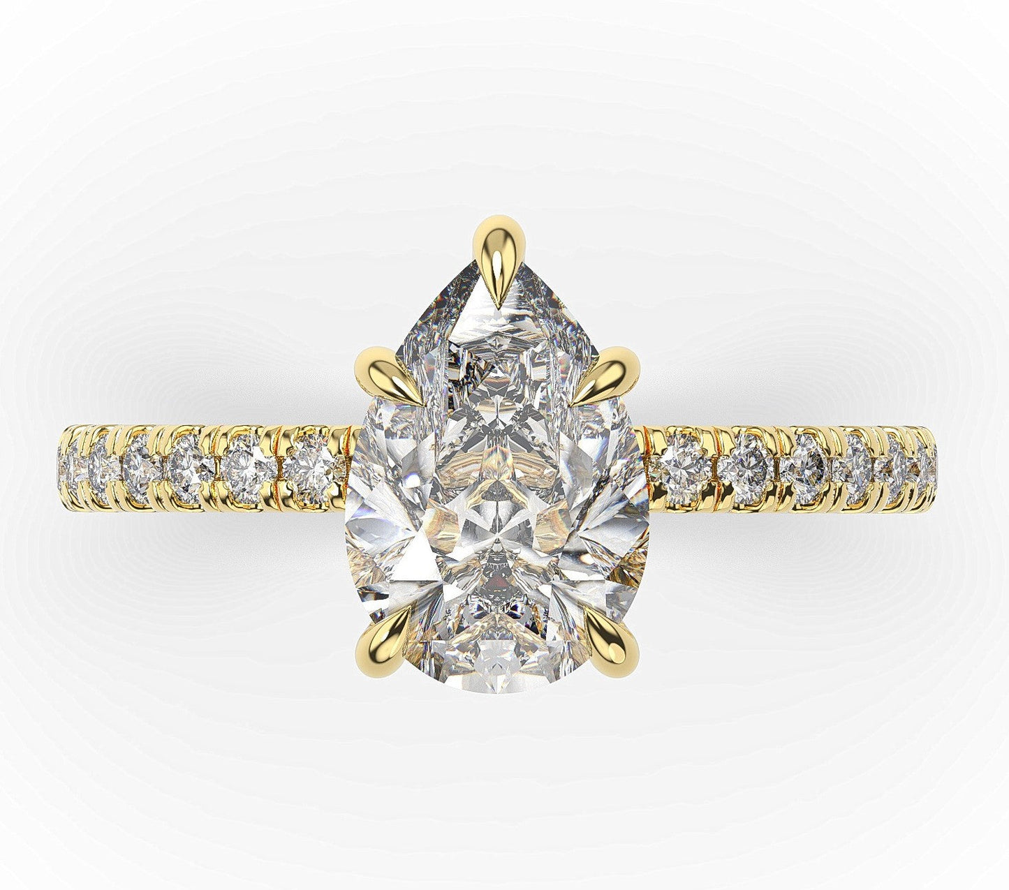 Pear Yellow Gold Claw Set Style Engagement Ring 