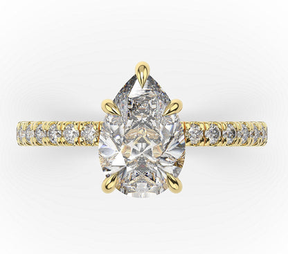 Pear Yellow Gold Claw Set Style Engagement Ring 