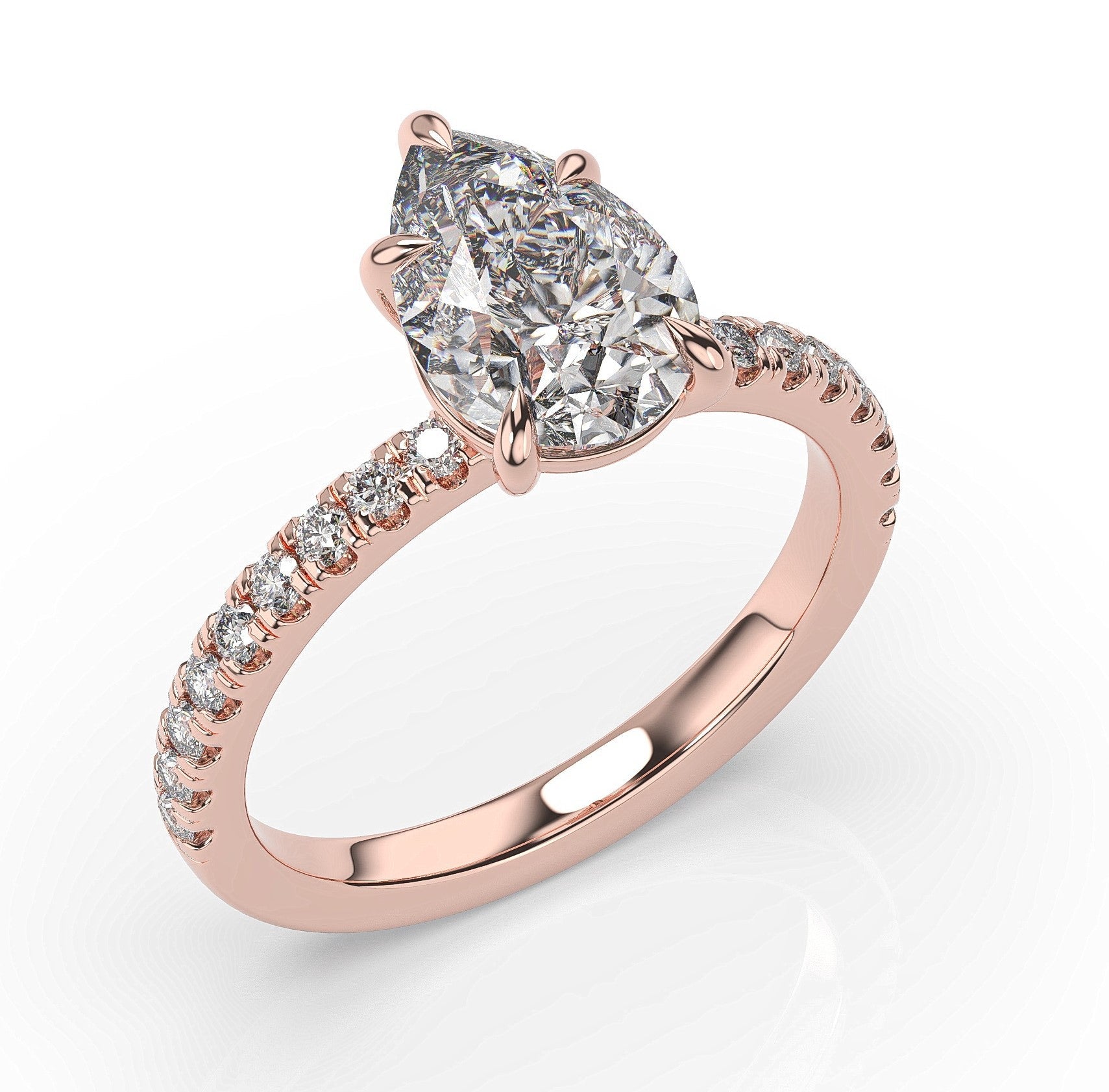 Pear Rose Gold Claw Set Style Engagement Ring 