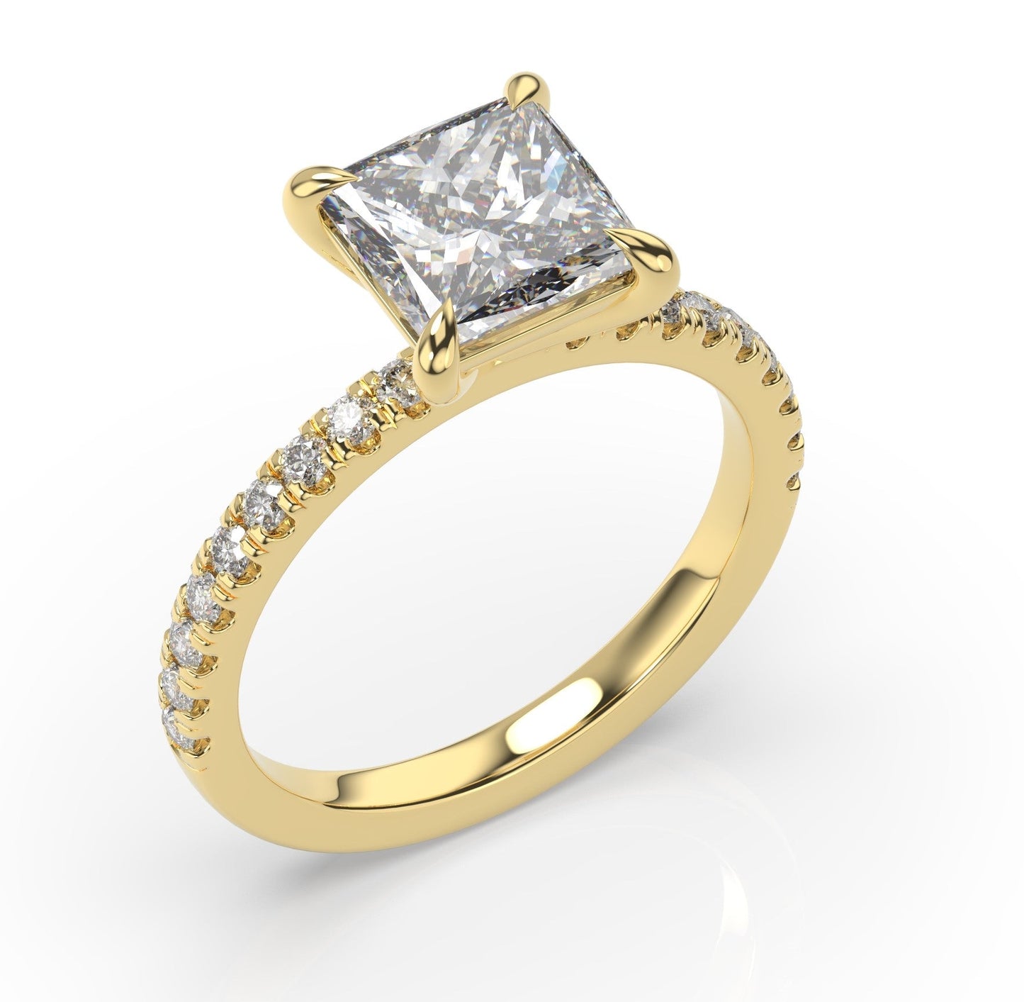 Princess Yellow Gold Claw Set Style Engagement Ring 