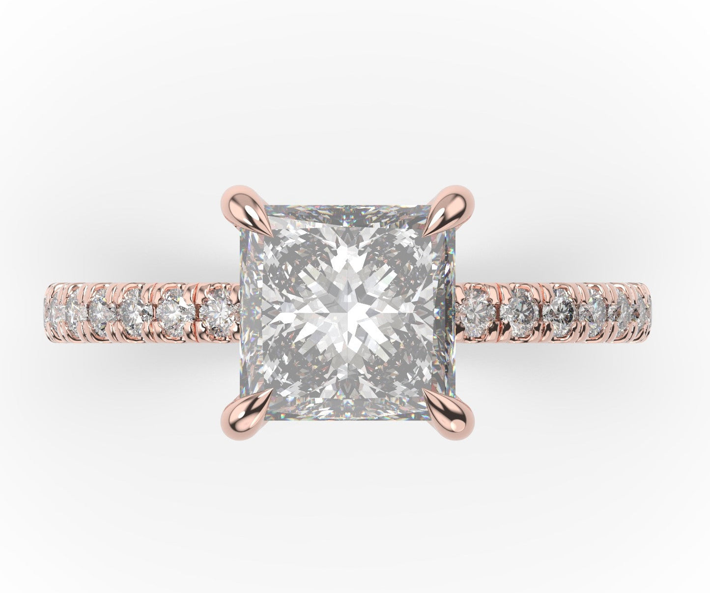 Princess Rose Gold Claw Set Style Engagement Ring 