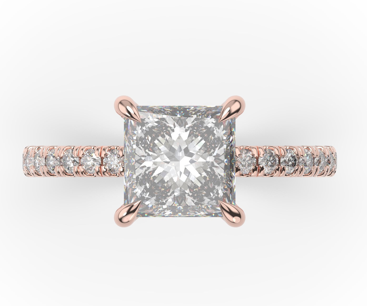 Princess Rose Gold Claw Set Style Engagement Ring 