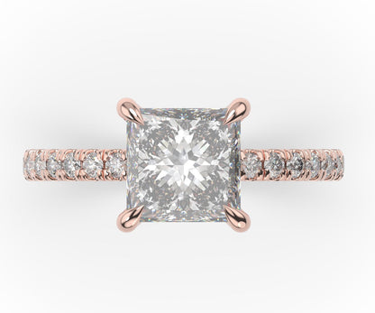 Princess Rose Gold Claw Set Style Engagement Ring 