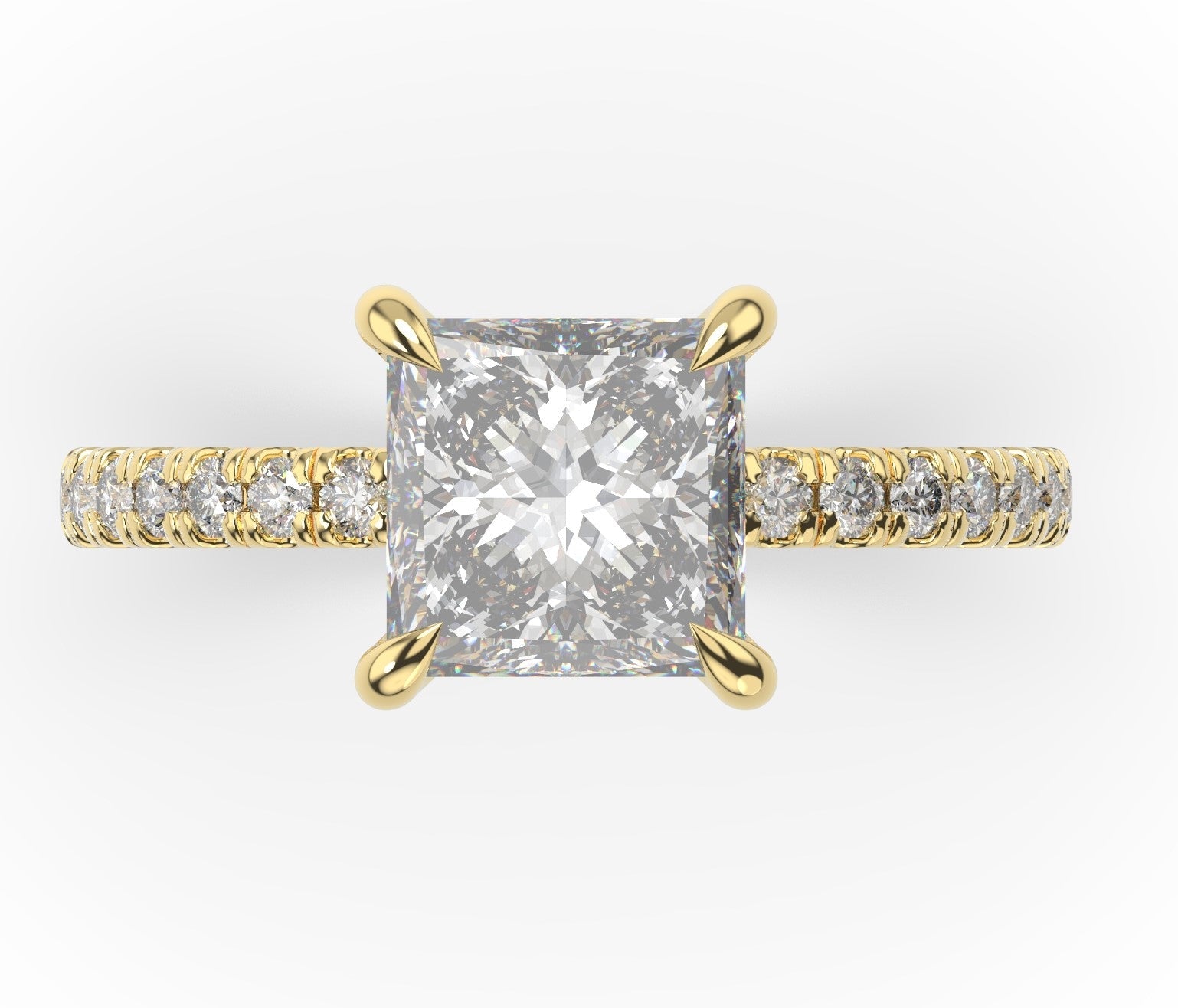 Princess Yellow Gold Claw Set Style Engagement Ring 