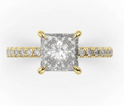 Princess Yellow Gold Claw Set Style Engagement Ring 