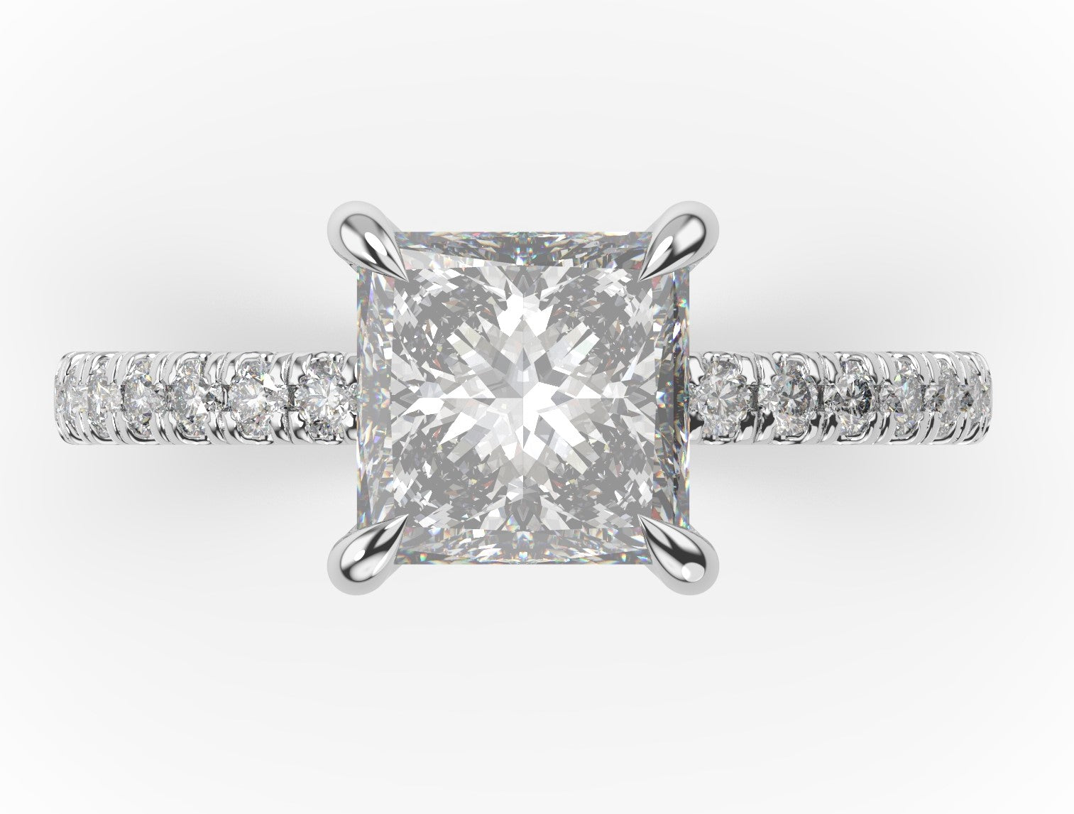 Princess White Gold Claw Set Style Engagement Ring 