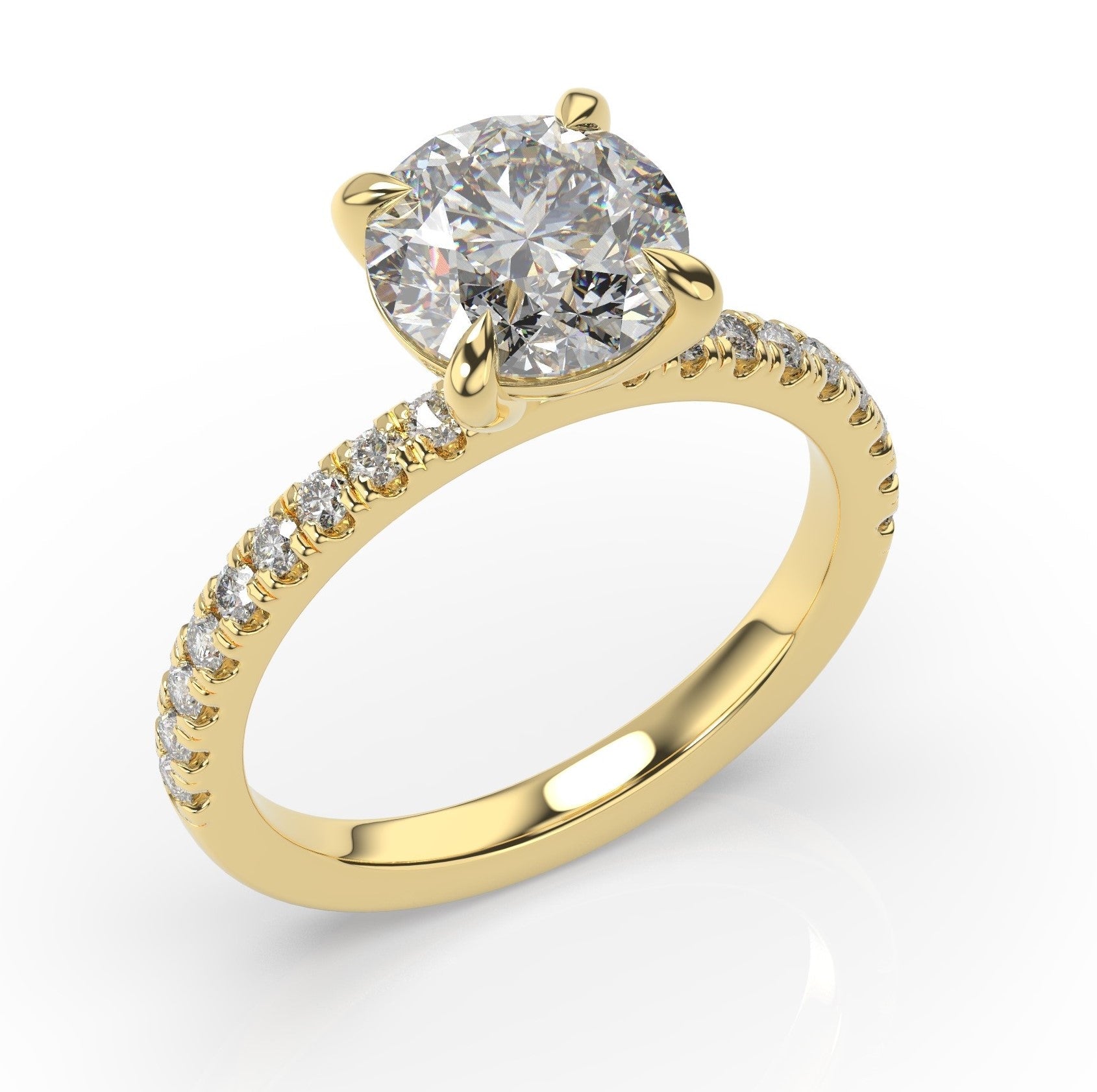 Round Brilliant Yellow Gold Claw Set Style Engagement Ring 