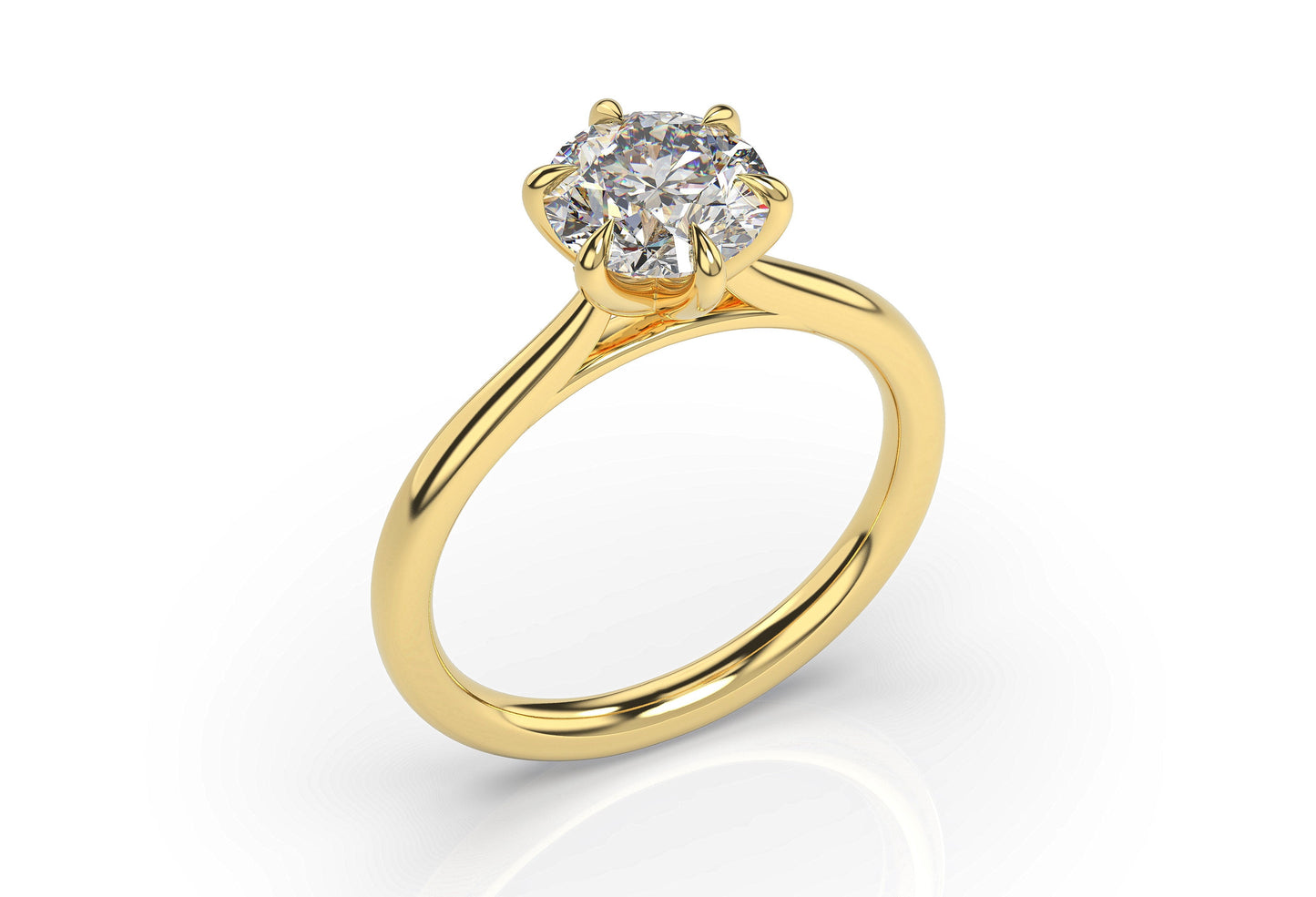Round Brilliant Yellow Gold Six Claw Solitaire Engagement Ring