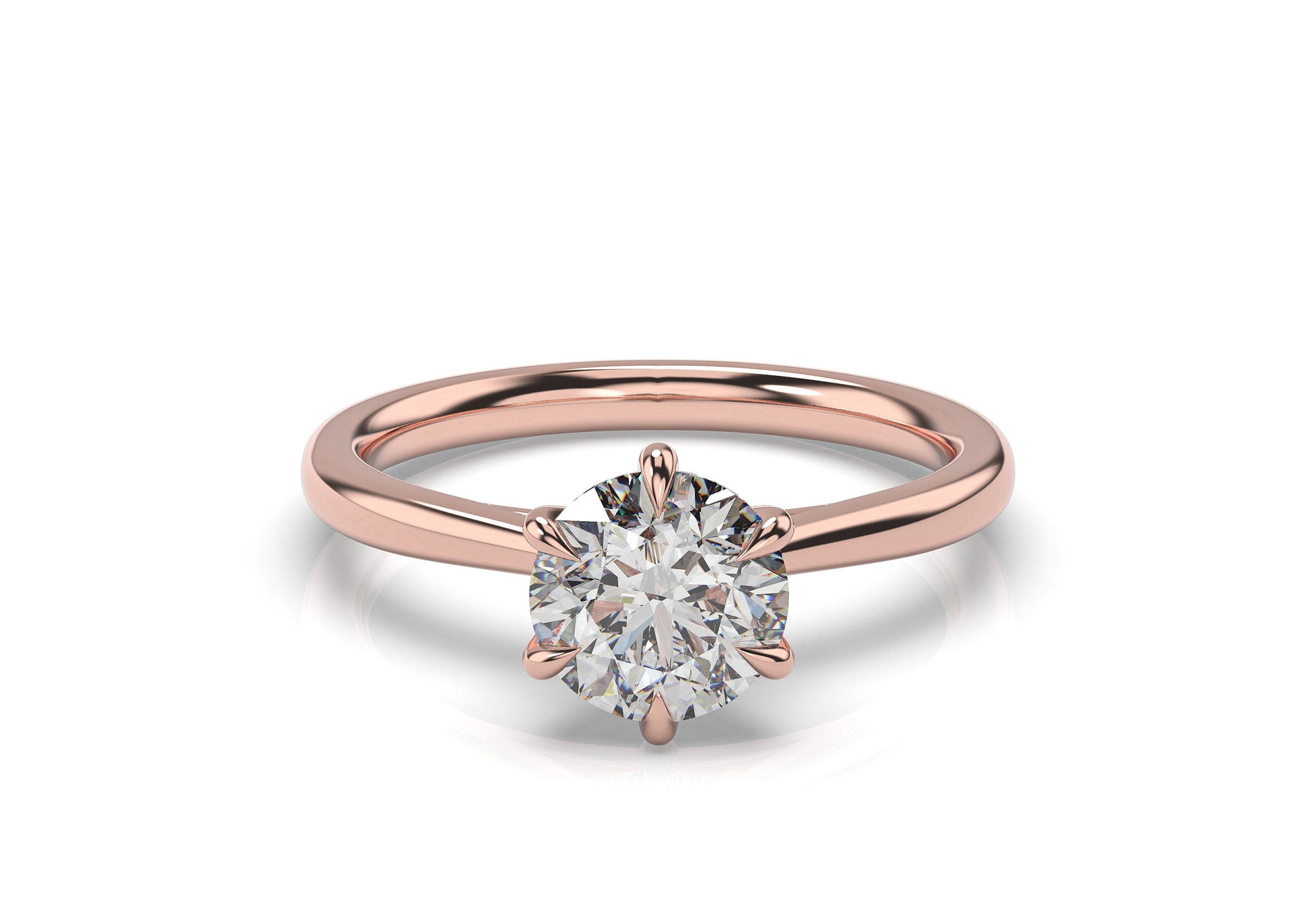 Round Brilliant Rose Gold Six Claw Solitaire Engagement Ring