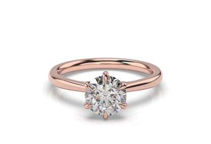 Round Brilliant Rose Gold Six Claw Solitaire Engagement Ring
