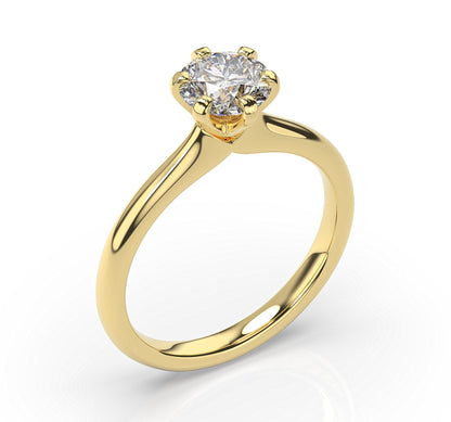Round Brilliant Yellow Gold Six Claw Solitaire Engagement Ring