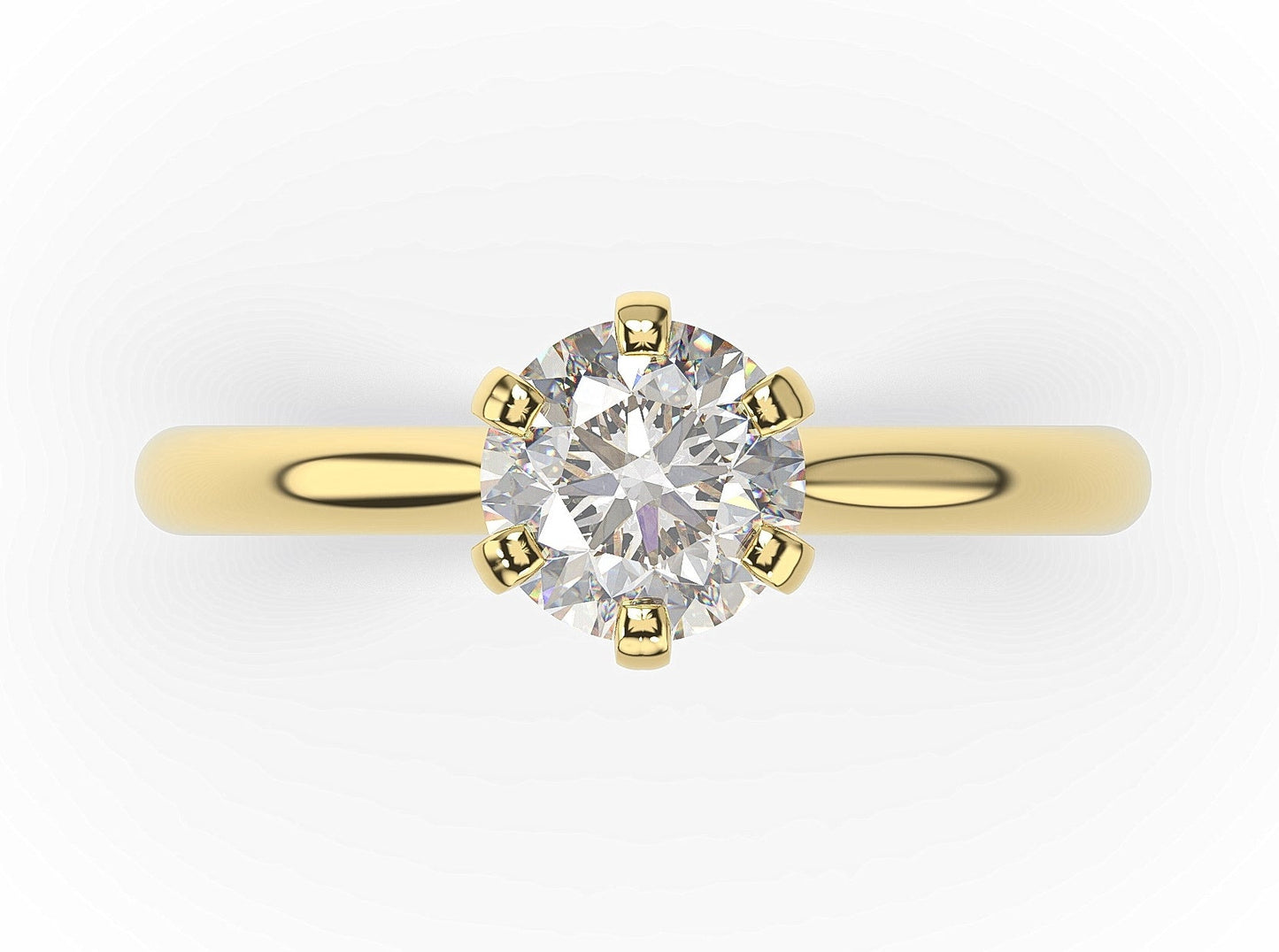 Round Brilliant Yellow Gold Six Claw Solitaire Engagement Ring