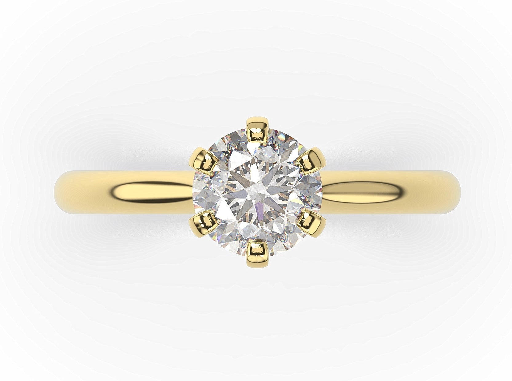 Round Brilliant Yellow Gold Six Claw Solitaire Engagement Ring