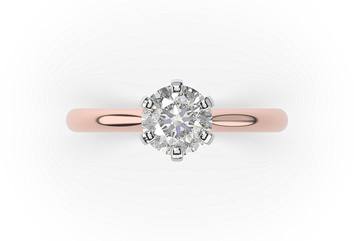 Round Brilliant White & Rose Gold Six Claw Solitaire Engagement Ring