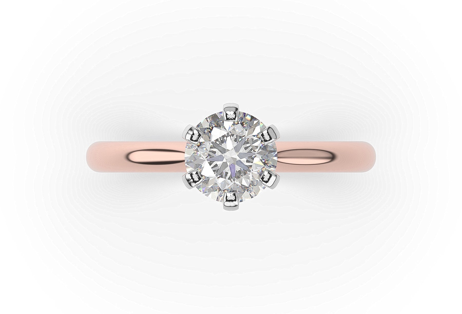 Round Brilliant White & Rose Gold Six Claw Solitaire Engagement Ring