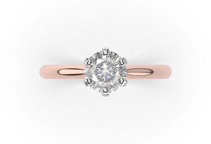 Round Brilliant White & Rose Gold Six Claw Solitaire Engagement Ring