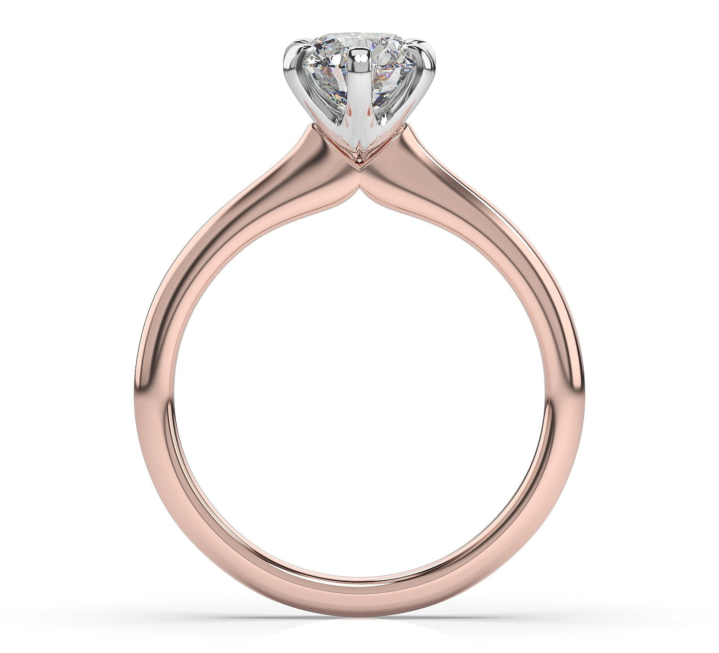 Round Brilliant White & Rose Gold Six Claw Solitaire Engagement Ring