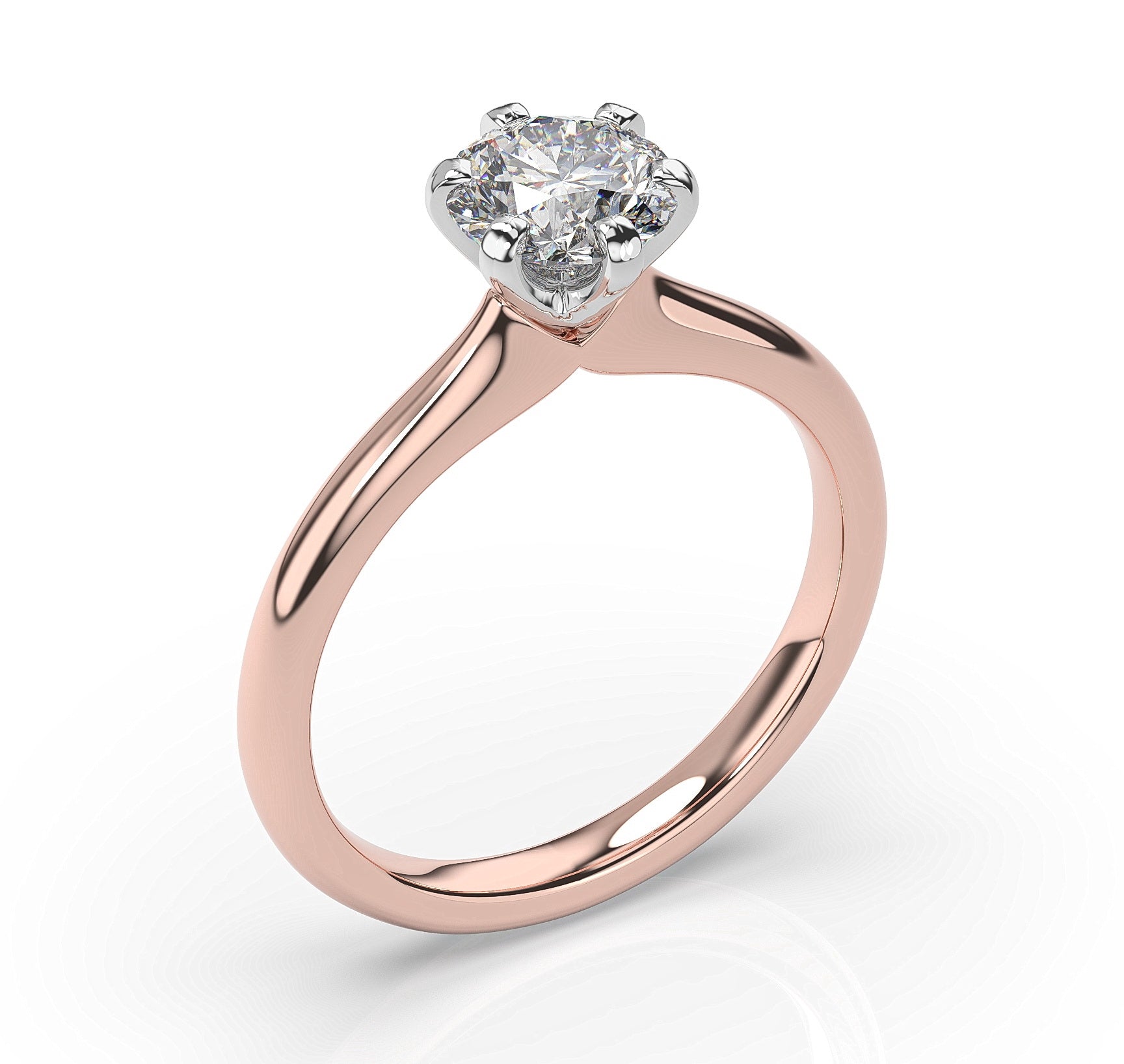 Round Brilliant White & Rose Gold Six Claw Solitaire Engagement Ring