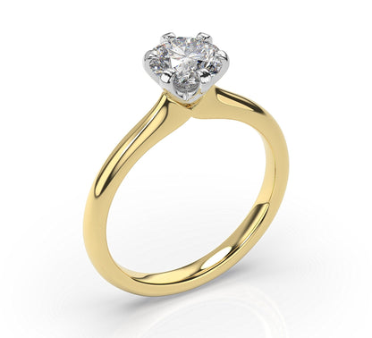 Round Brilliant White & Yellow Gold Six Claw Solitaire Engagement Ring