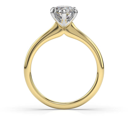 Round Brilliant White & Yellow Gold Six Claw Solitaire Engagement Ring