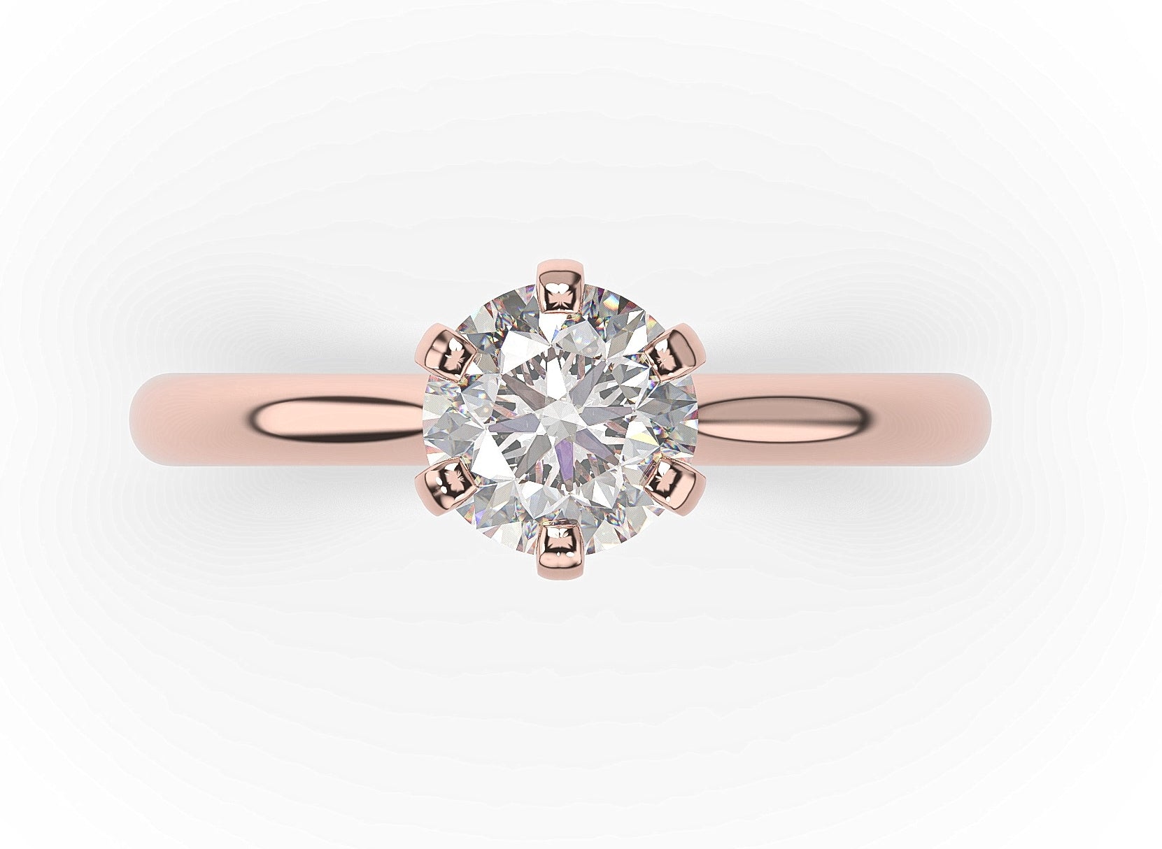 Round Brilliant Rose Gold Six Claw Solitaire Engagement Ring