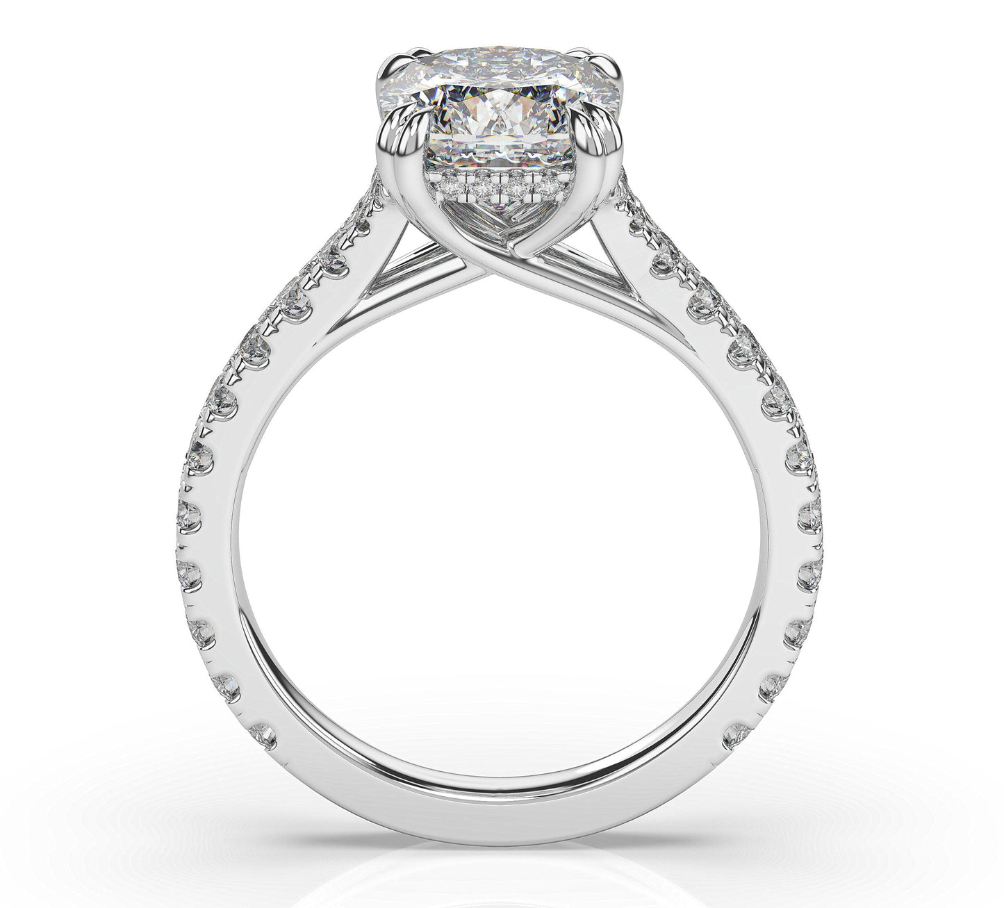 Cushion White Gold Claw Set Hidden Halo Style Engagement Ring