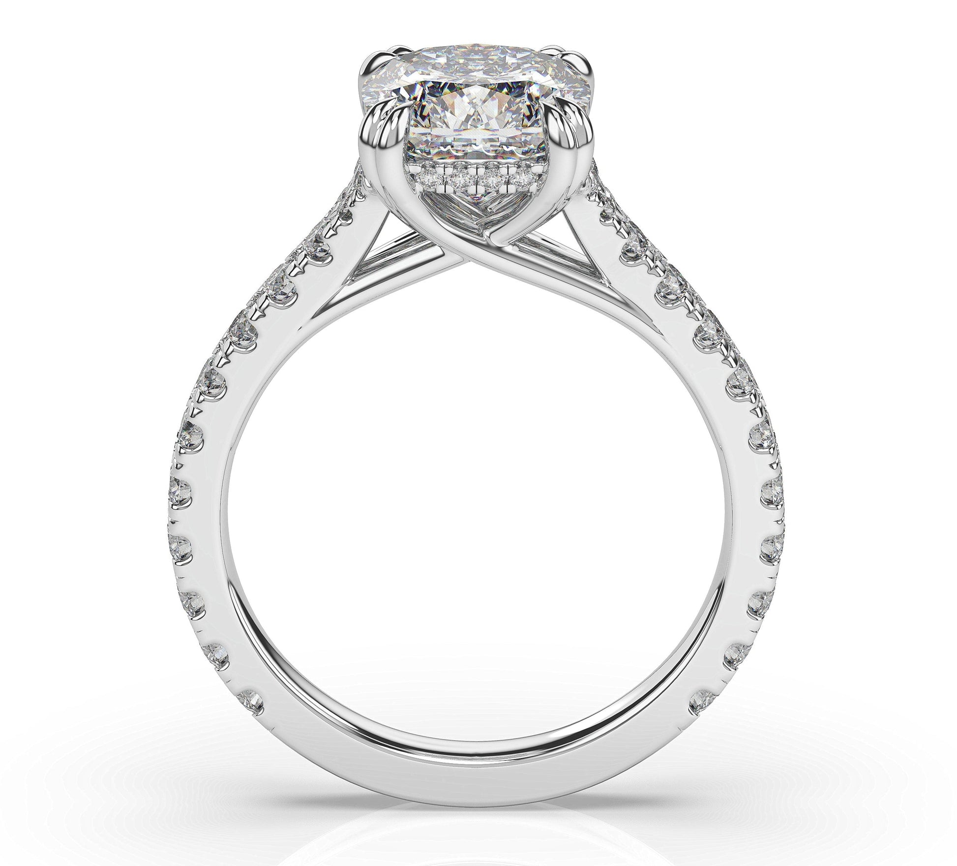 Cushion White Gold Claw Set Hidden Halo Style Engagement Ring