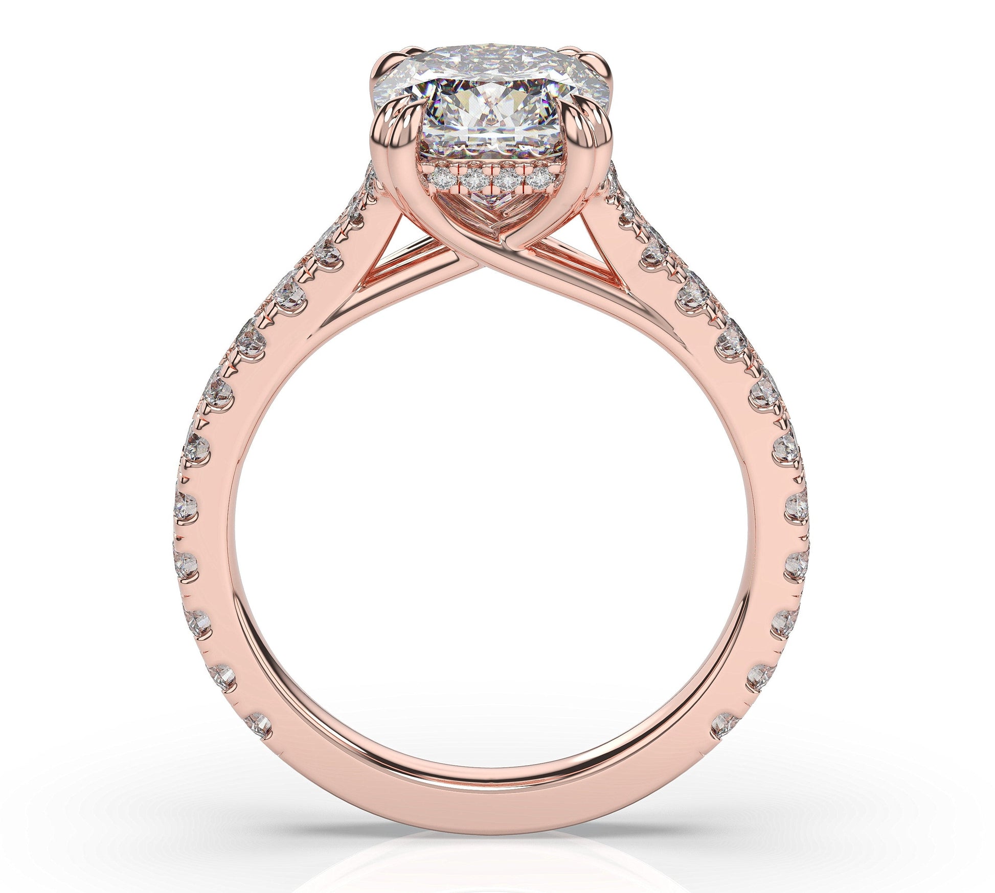 Cushion Rose Gold Claw Set Hidden Halo Style Engagement Ring