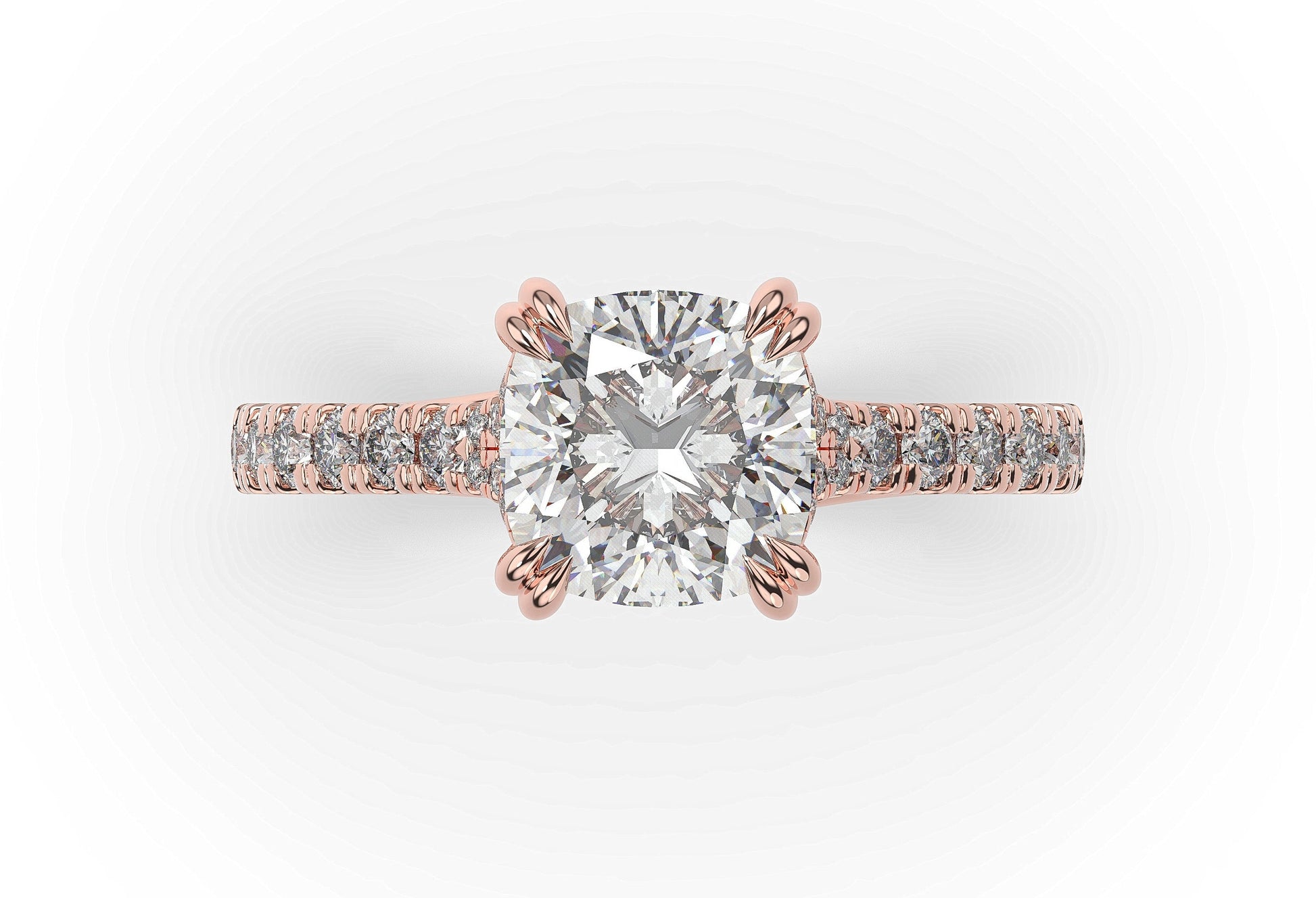 Cushion Rose Gold Claw Set Hidden Halo Style Engagement Ring