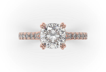 Cushion Rose Gold Claw Set Hidden Halo Style Engagement Ring