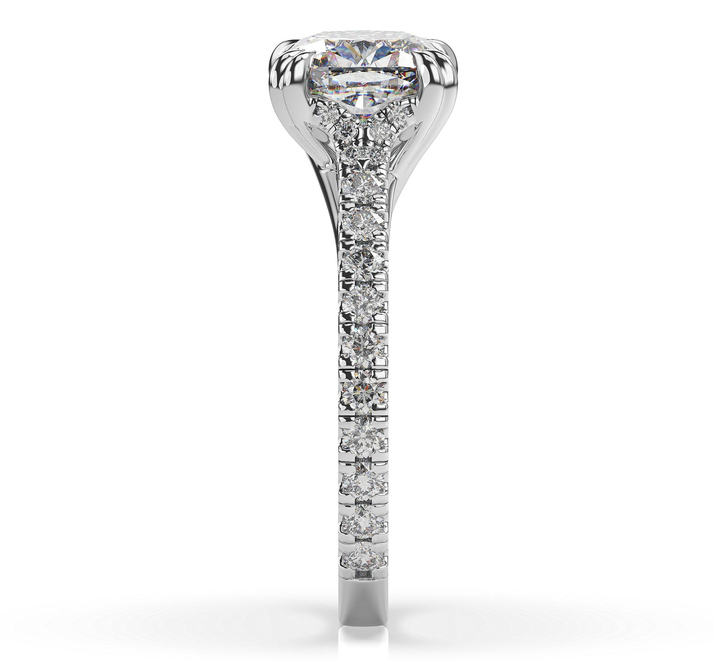 Cushion White Gold Claw Set Hidden Halo Style Engagement Ring