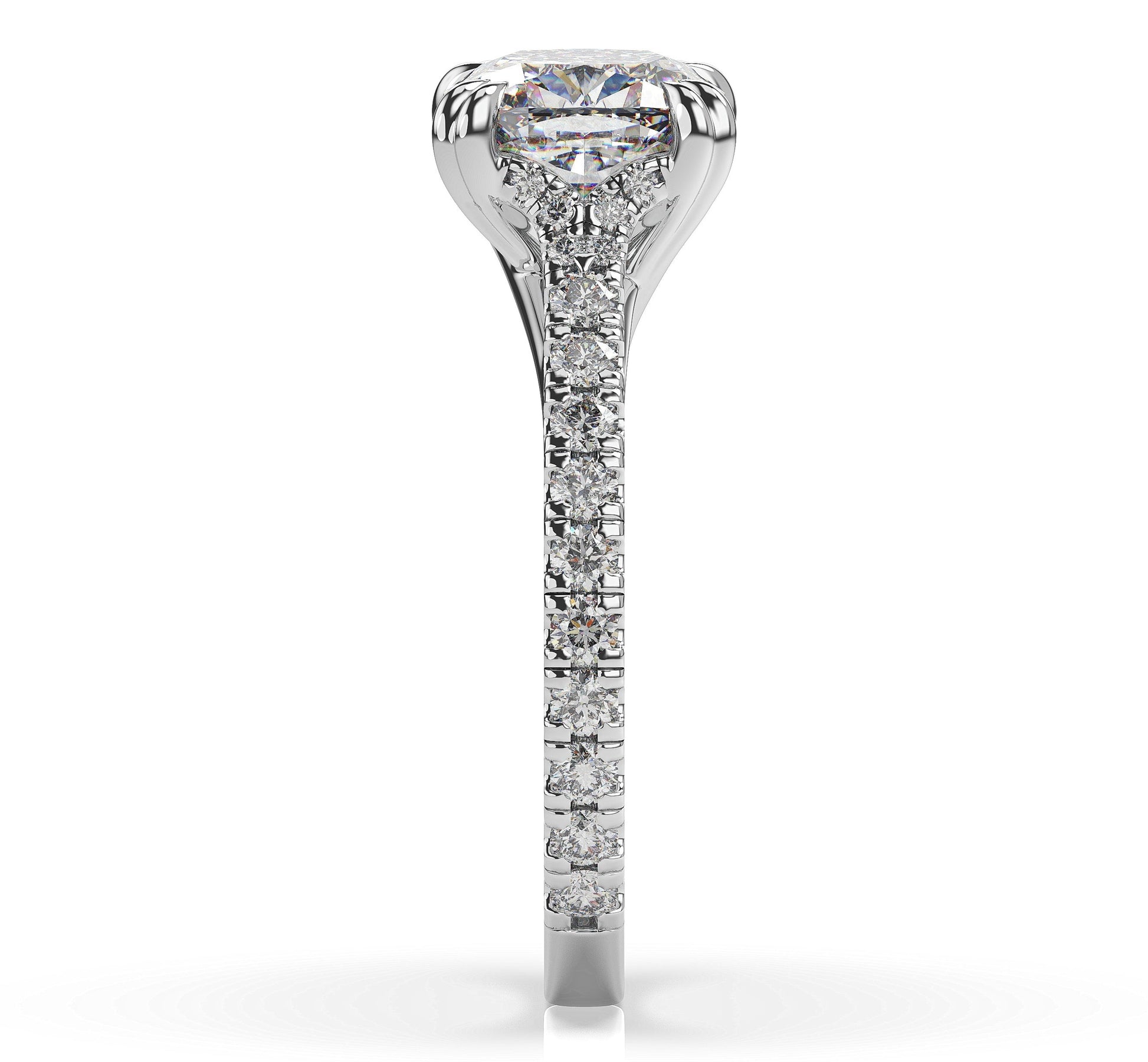 Cushion White Gold Claw Set Hidden Halo Style Engagement Ring