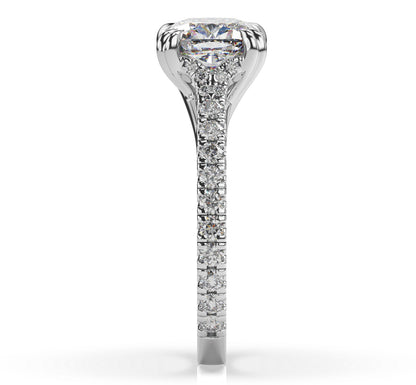 Cushion White Gold Claw Set Hidden Halo Style Engagement Ring