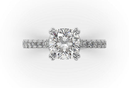 Cushion White Gold Claw Set Hidden Halo Style Engagement Ring
