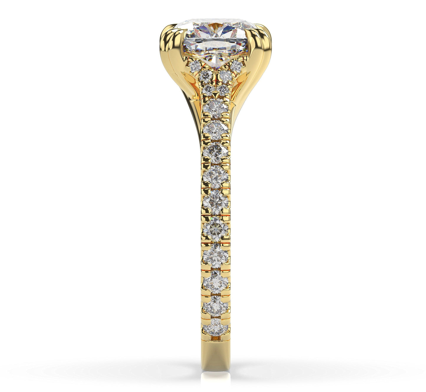 Cushion Yellow Gold Claw Set Hidden Halo Style Engagement Ring