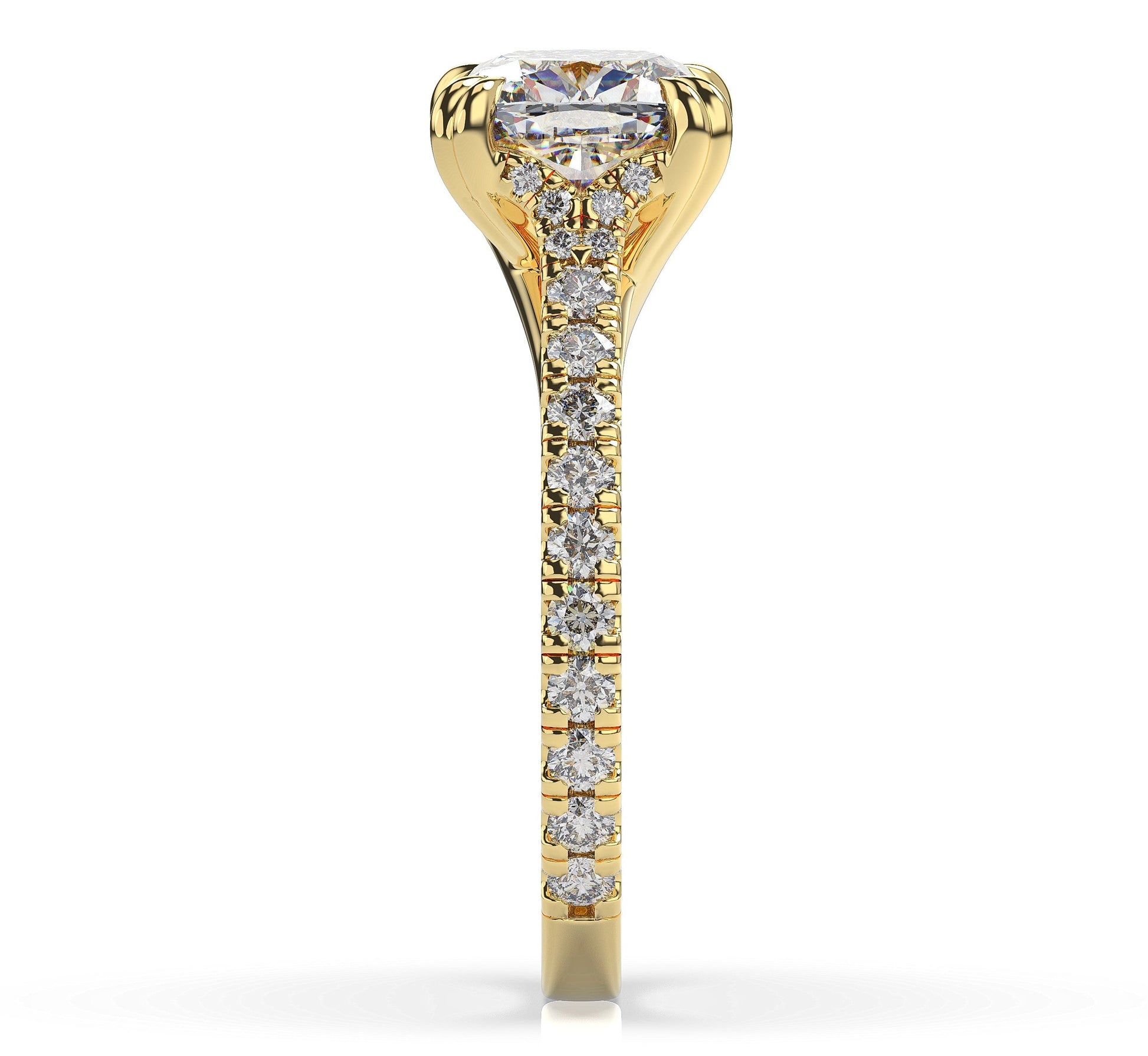 Cushion Yellow Gold Claw Set Hidden Halo Style Engagement Ring