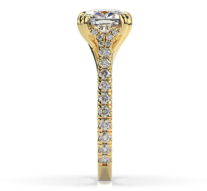 Cushion Yellow Gold Claw Set Hidden Halo Style Engagement Ring