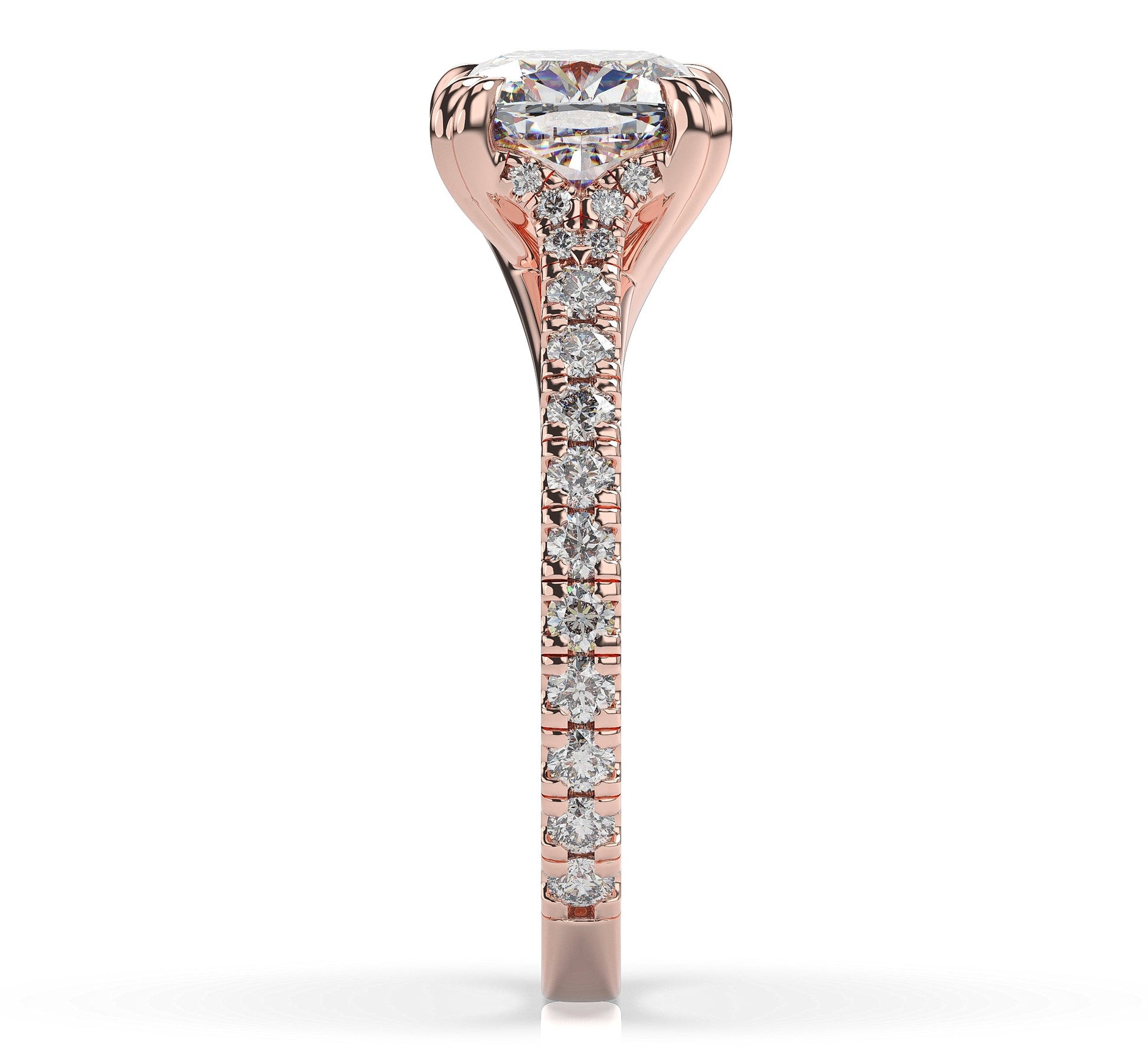 Cushion Rose Gold Claw Set Hidden Halo Style Engagement Ring