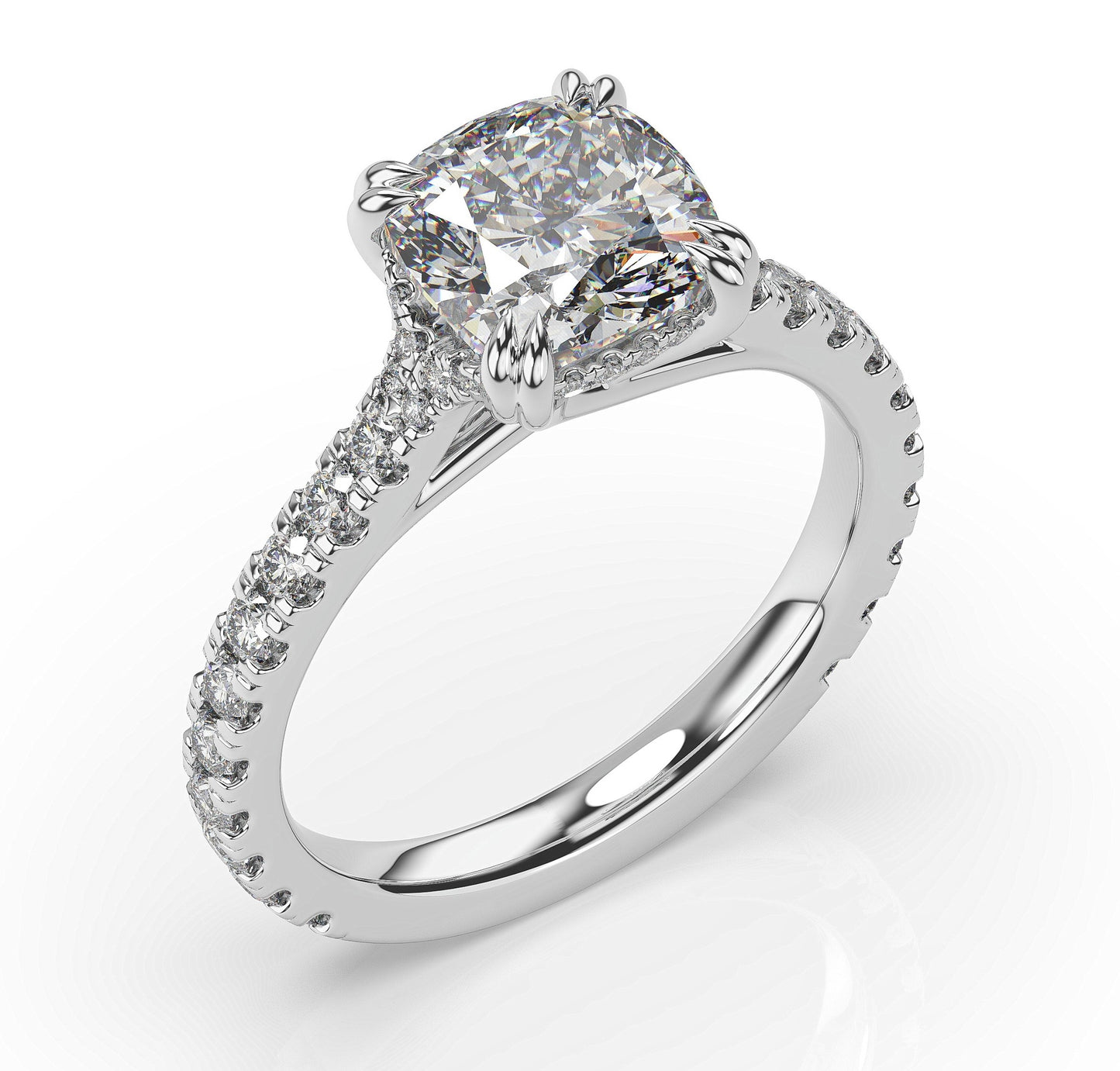 Cushion Claw Set With Hidden Halo Style Engagement Ring