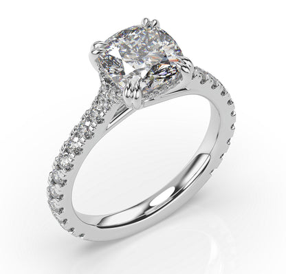 Cushion Claw Set With Hidden Halo Style Engagement Ring