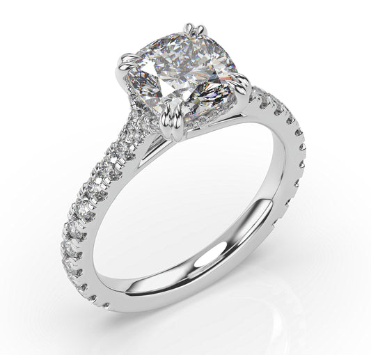 Cushion Claw Set With Hidden Halo Style Engagement Ring