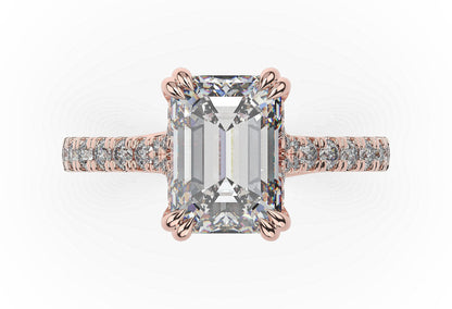 Emerald Rose Gold Claw Set Hidden Halo Style Engagement Ring