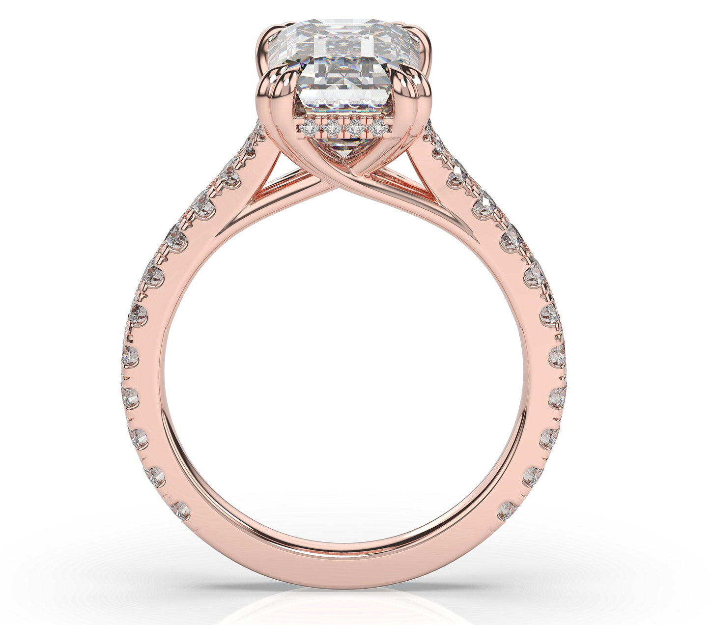 Emerald Rose Gold Claw Set Hidden Halo Style Engagement Ring