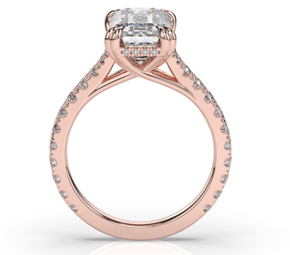 Emerald Rose Gold Claw Set Hidden Halo Style Engagement Ring