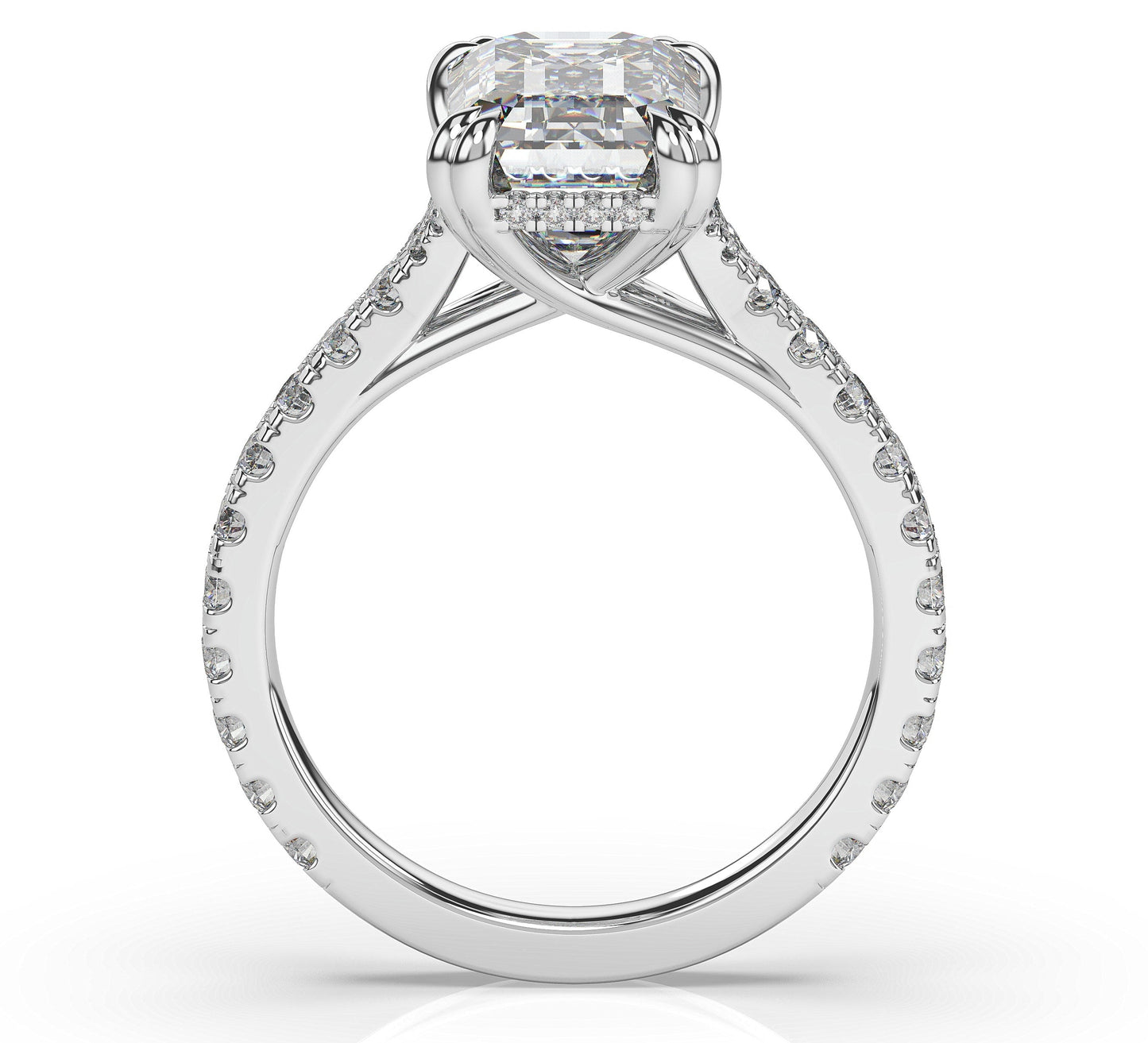 Emerald White Gold Claw Set Hidden Halo Style Engagement Ring