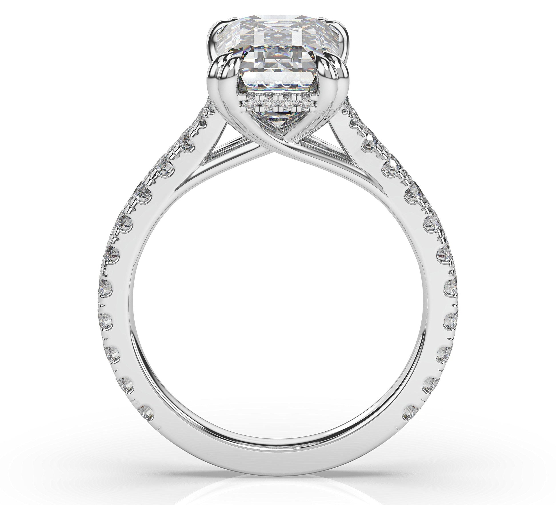 Emerald White Gold Claw Set Hidden Halo Style Engagement Ring