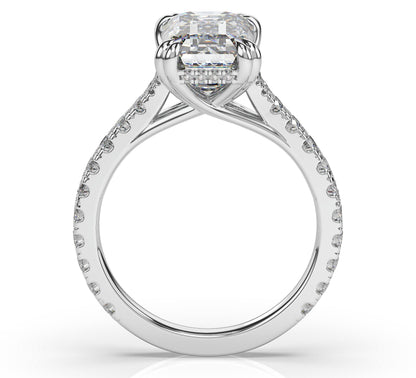 Emerald White Gold Claw Set Hidden Halo Style Engagement Ring