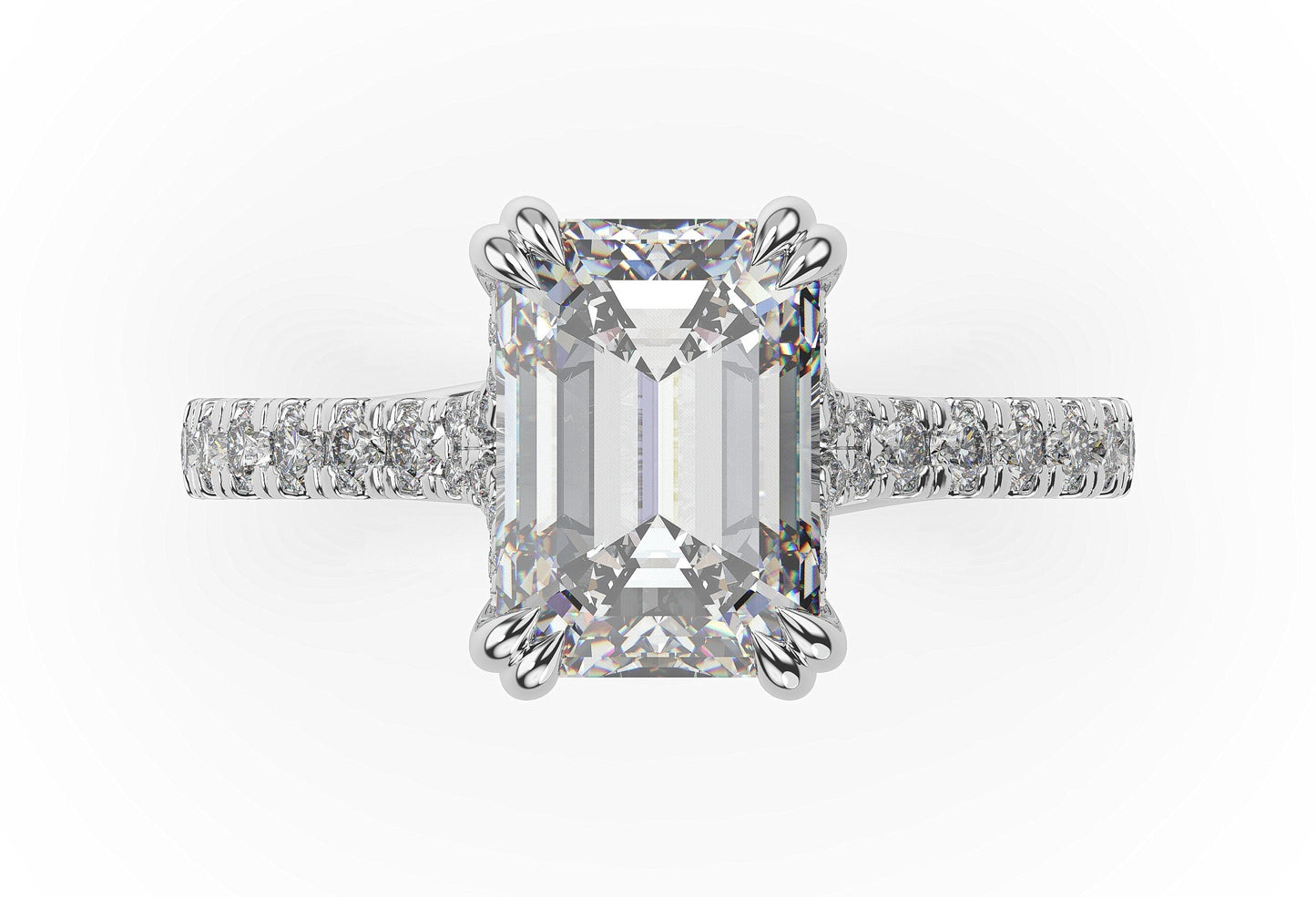 Emerald White Gold Claw Set Hidden Halo Style Engagement Ring