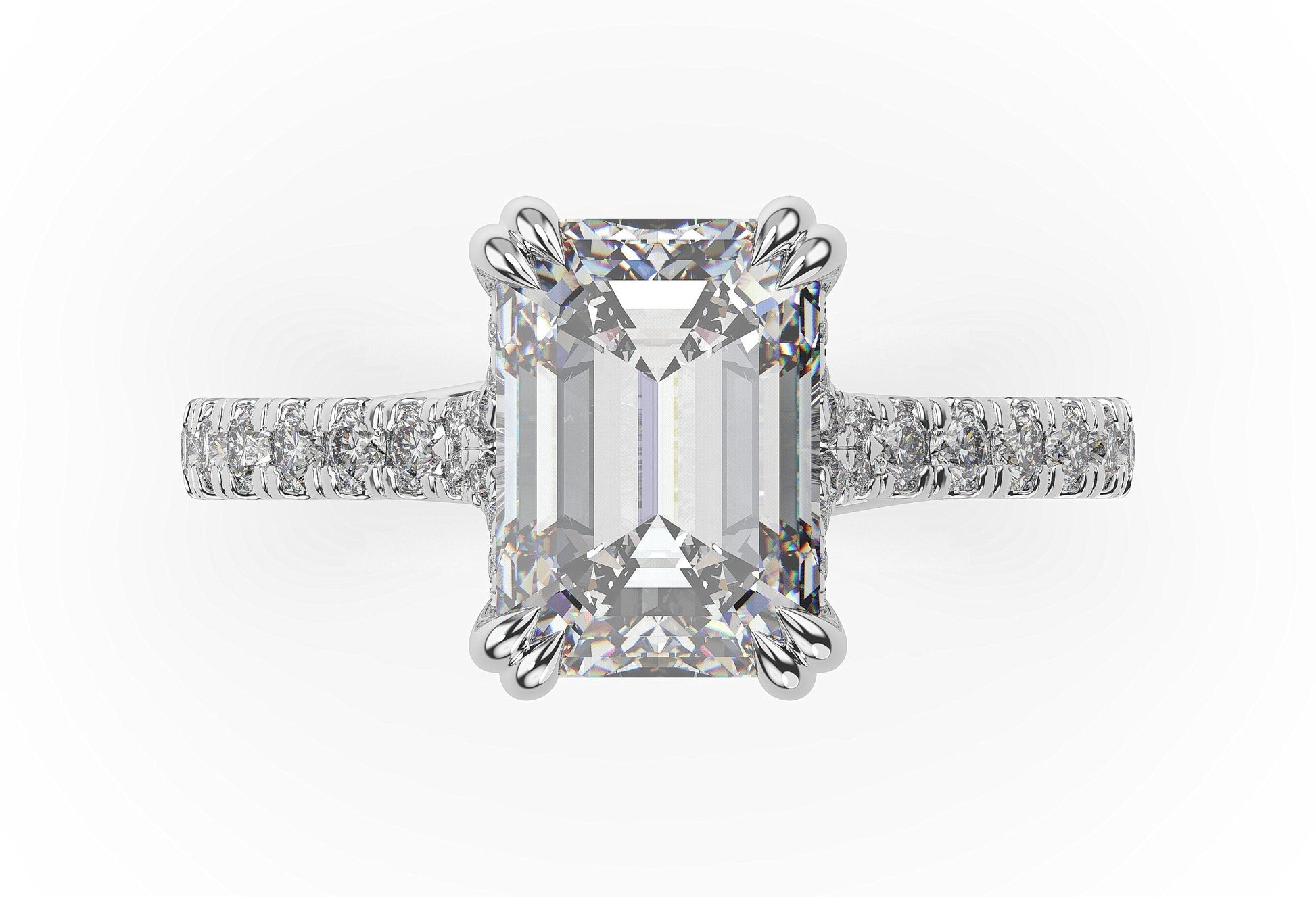 Emerald White Gold Claw Set Hidden Halo Style Engagement Ring